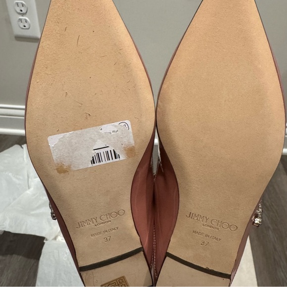 Jimmy Choo Bing Embellished Strap Point Toe Blush Patent Leather Pump Flats - Picture 14 of 16